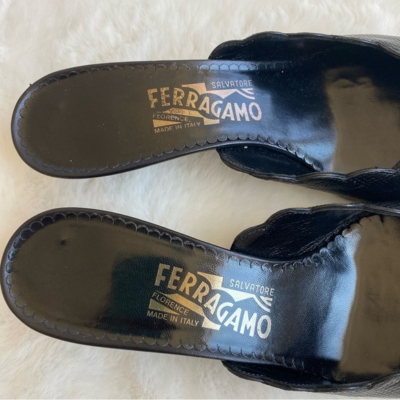 NWOB Salvatore Ferragamo Scalloped Accent Kitten Heel Mules | 7-1/2 - Picture 2 of 8